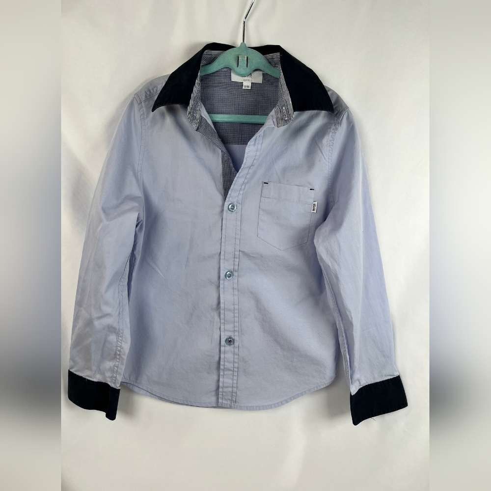 Boss Boys' Button Down Shirt in Light Blue and Navy